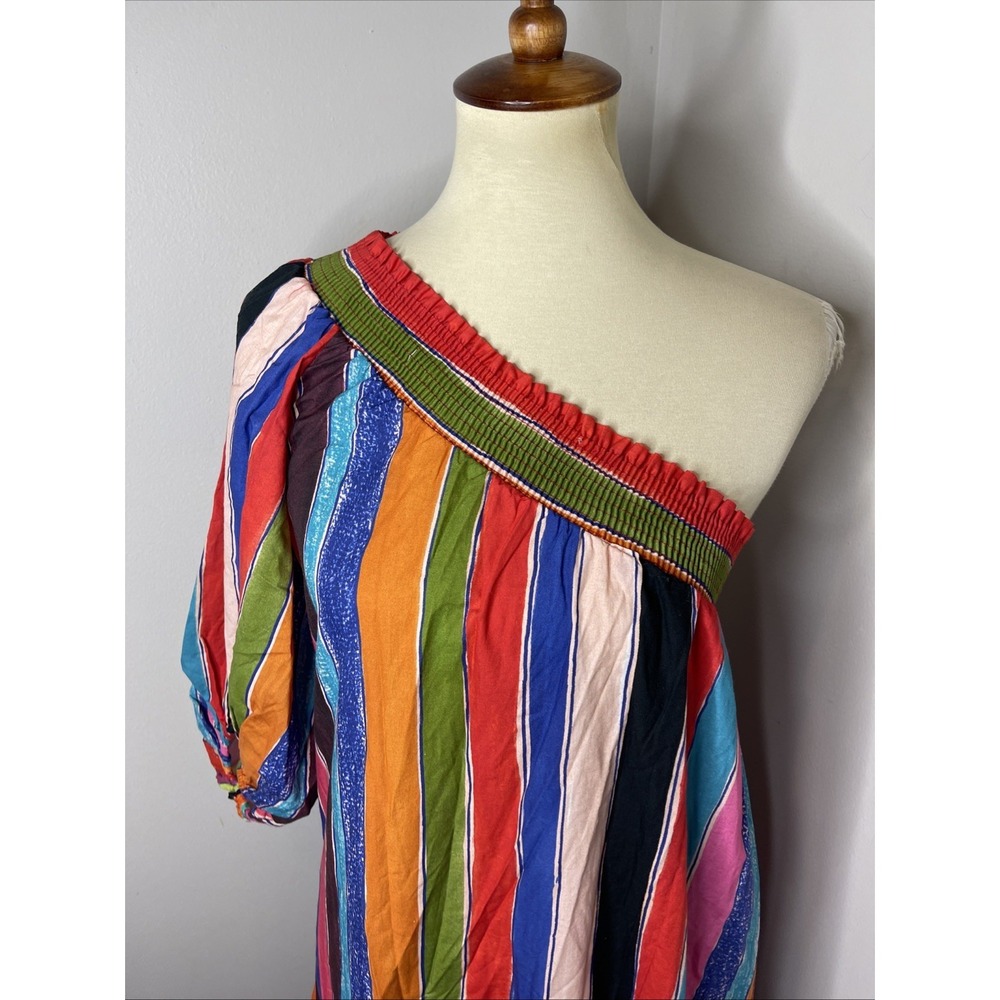 Farm Rio One Shoulder Multi-color Stripe Maxi Dress Medium M - Picture 6 of 9